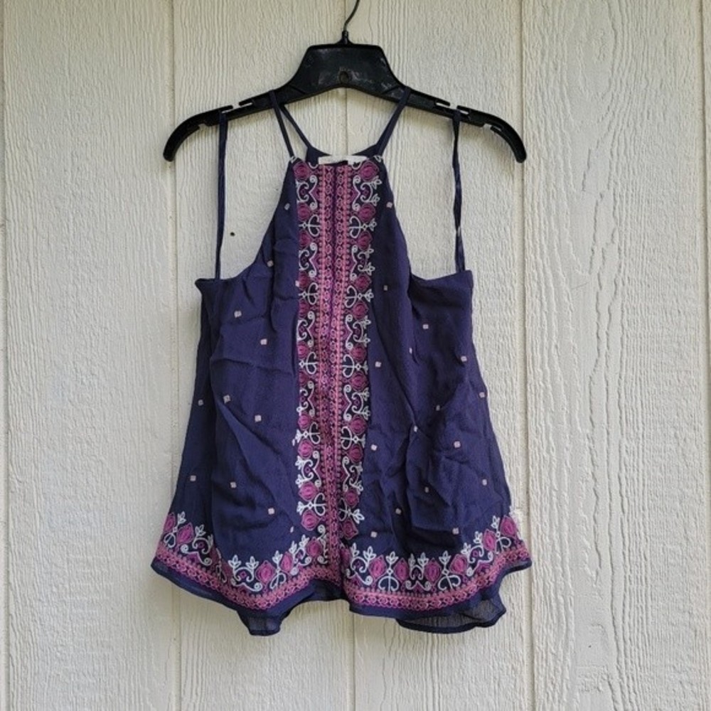 anthropologie floreat embroidered split front sleeveless top sz 0